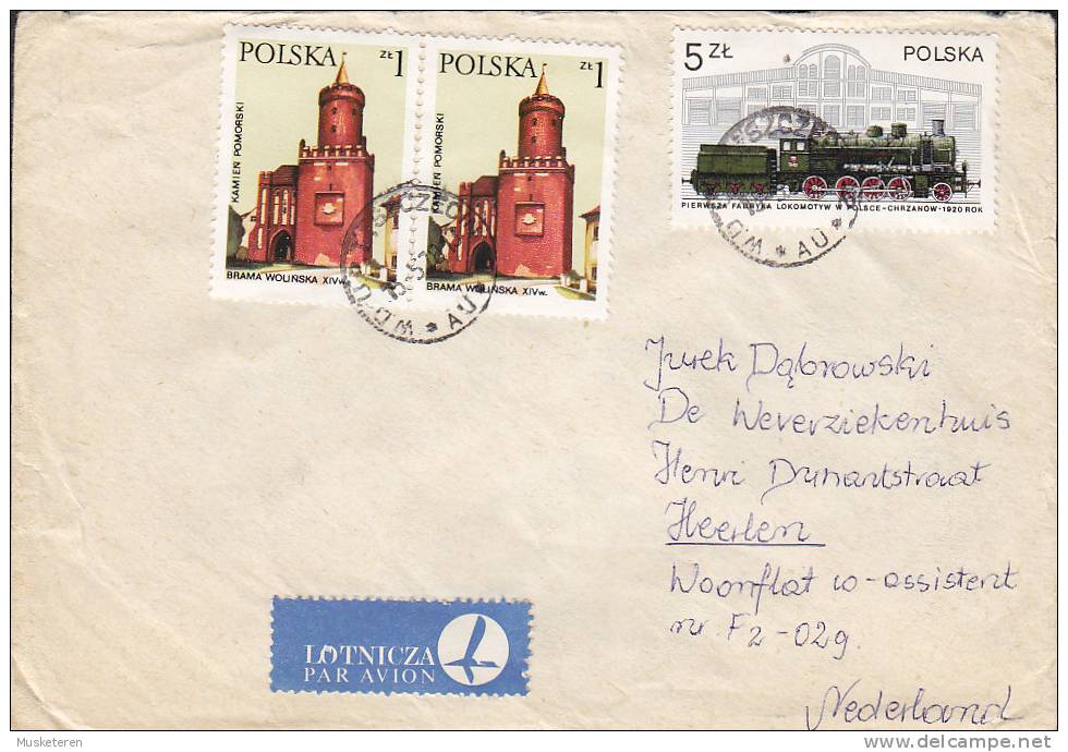 Poland Airmail Par Avion Lotnicza Label SZCZECIN 1978 Cover Brief To HAARLEM Netherlands Train Zug Chemin Lokomotive - Unclassified