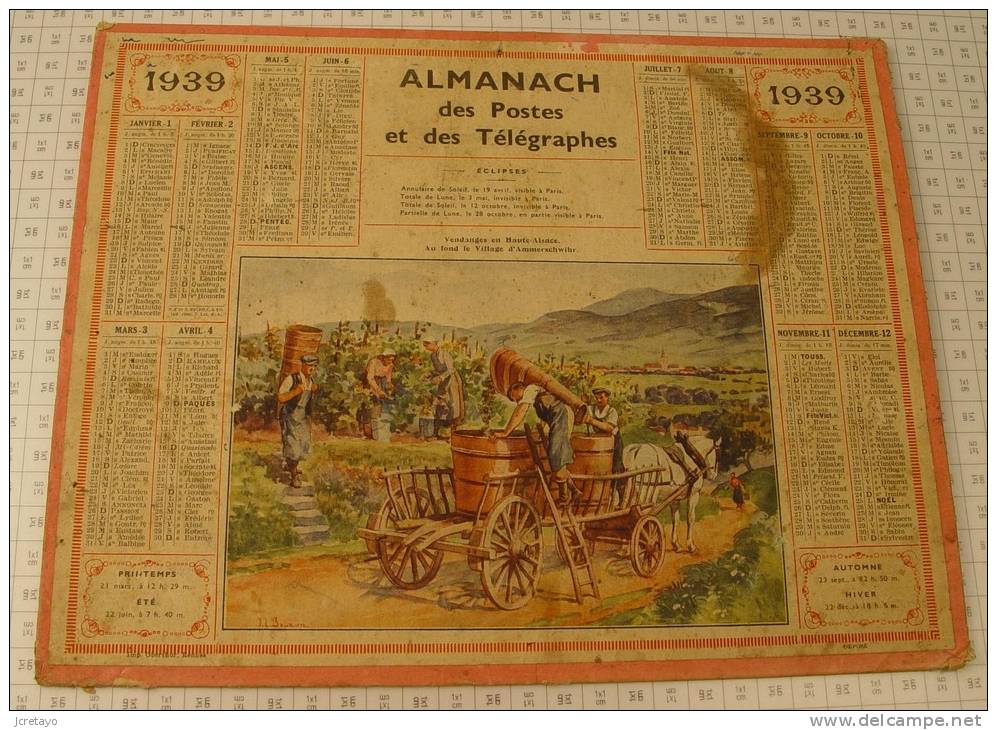 Almanach Des PTT, Année 1939, Ref Perso 528 - Formato Grande : 1921-40