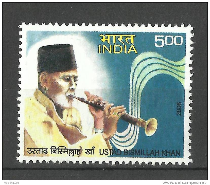 INDIA, 2008, Ustad Bismillah Khan, Shehnai Musician, Classical Musician, Music,   MNH, (**) - Neufs