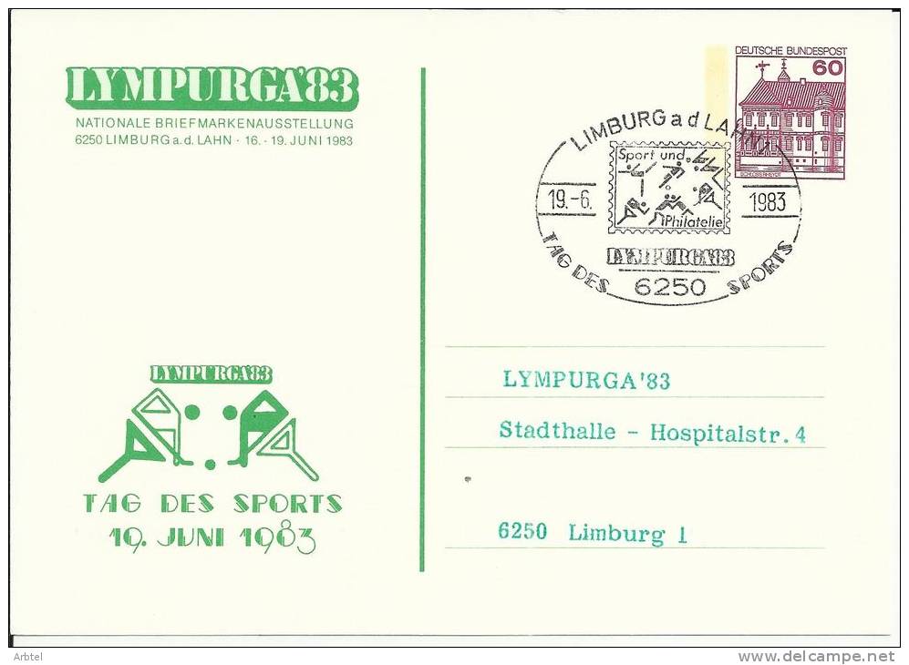 ALEMANIA ENTERO POSTAL LYMBURGA 83 MAT LIMBURG AD LAHN 1983 HOCKEY DEPORTE - Rasenhockey