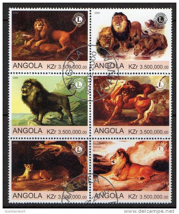 Angola 2000 Lions Block Of 6 CTO - Angola