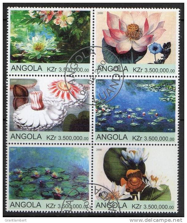 Angola 2000 Water Lillies Block Of 6 CTO - Angola