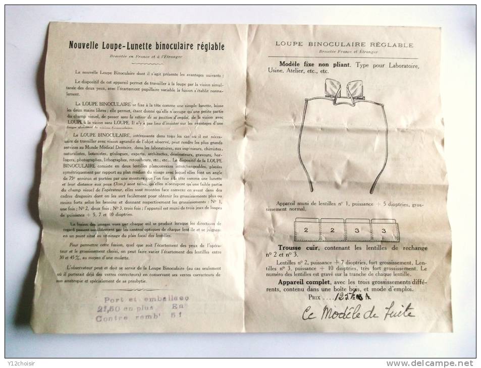 RARE LUNETTES ANCIENNES LOUPE BINOCULAIRE REGLABLE + 6 LENTILLES + BERLAND OPTICIEN ETRECHY SEINE ET OISE ESSONNE