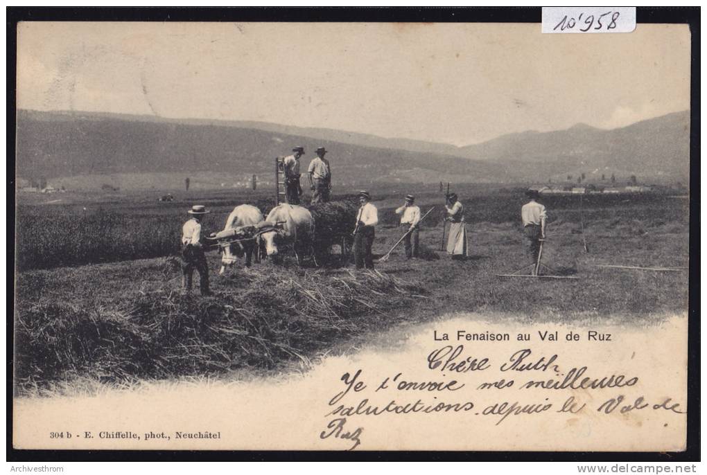 Val De Ruz : La Fenaison Vers 1902 ; Char à Bœufs Avec Joug (10´958) - Val-de-Ruz