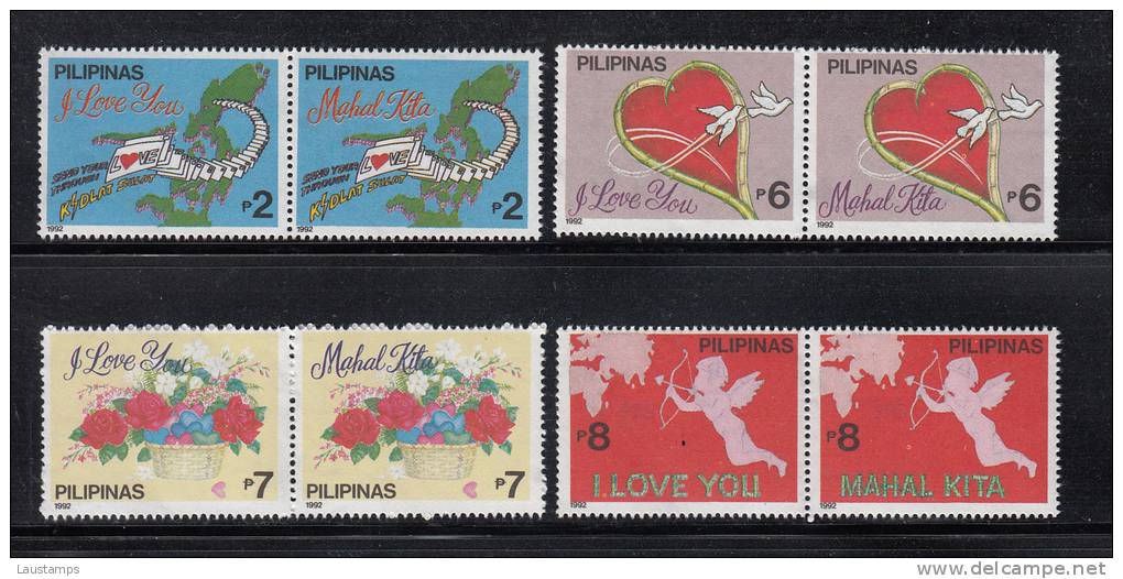 Philippines 1992 Greeting Stamps, "I LOVE YOU" 8v MNH - Otros & Sin Clasificación