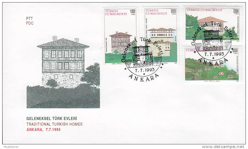 Turkey Ersttag Brief FDC Cover 1993 Traditionelle Türkische Häuser Traditional Turkish Homes - FDC
