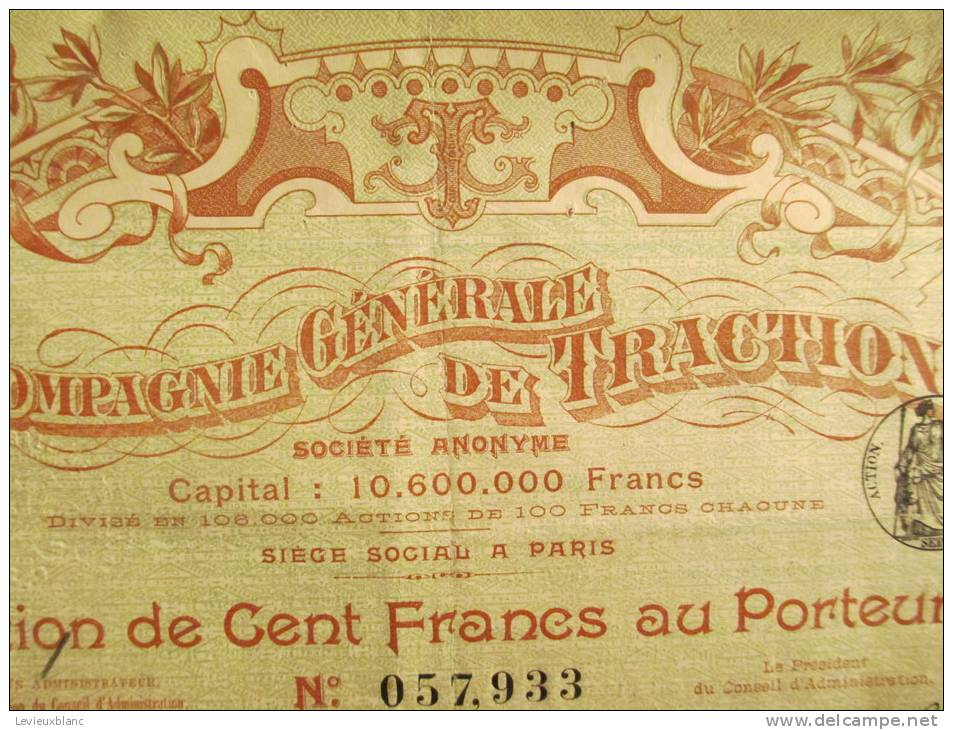 Compagnie Générale De Traction/Action De 100 Francs Au Porteur /PARIS/1902         ACT34 - Verkehr & Transport