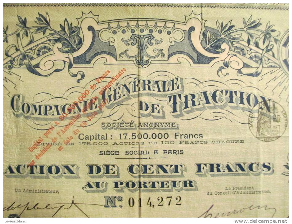 Compagnie Générale De Traction/Action De 100 Francs Au Porteur /PARIS/1897        ACT35 - Trasporti