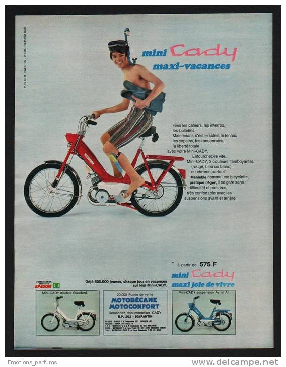 LOT De 2 Publicités Papiers Différentes 1970 Cyclomoteur Cady Motobécane Motoconfort - Publicités