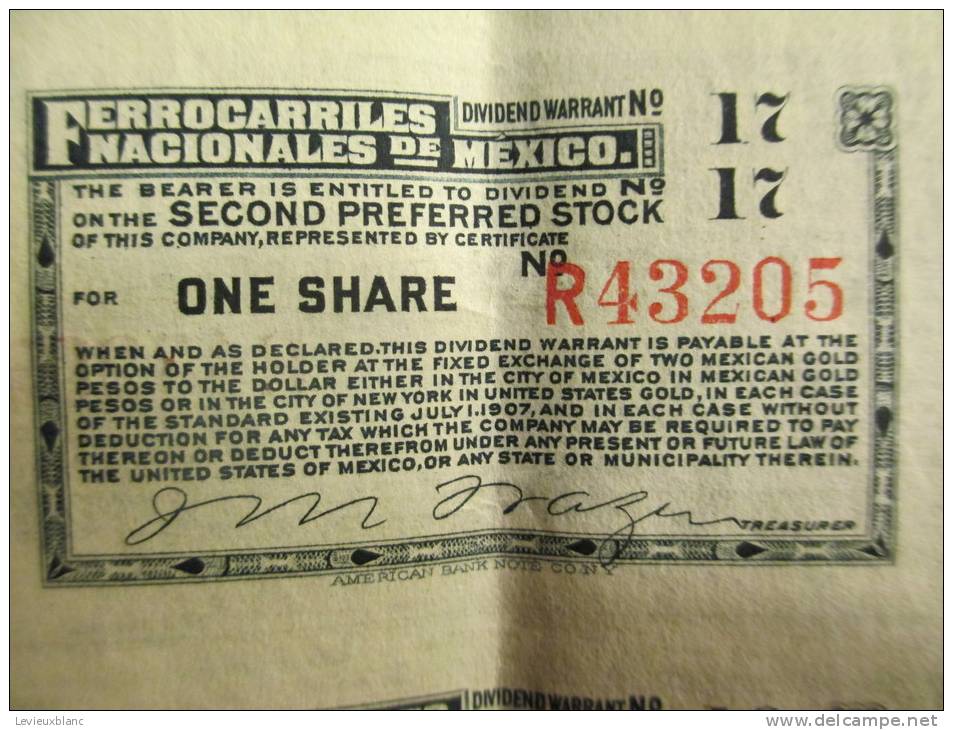 Ferrocarriles Nacionales de Mexico/MEXIQUE/1908            ACT36