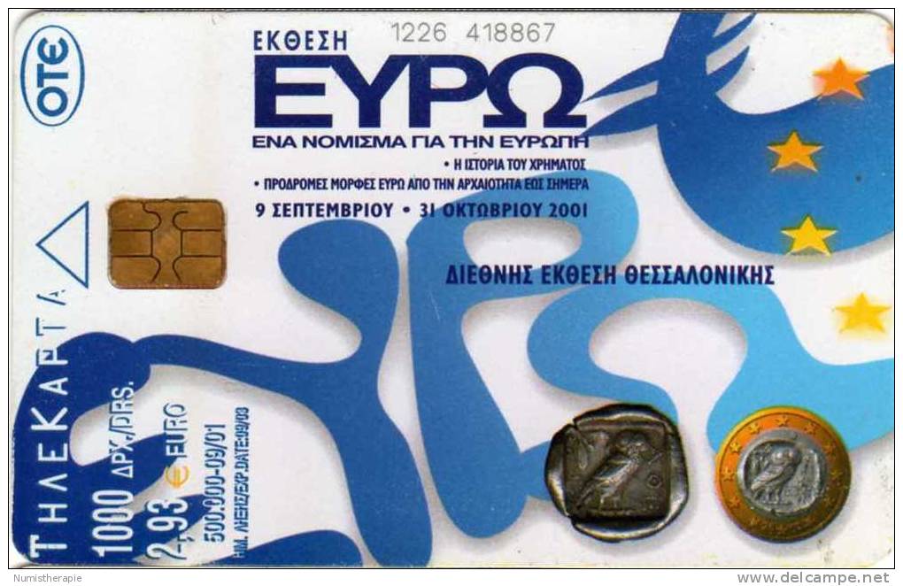 Grèce : Commémorative EURO 09/2001 : Pièces Chouette Greque - Briefmarken & Münzen