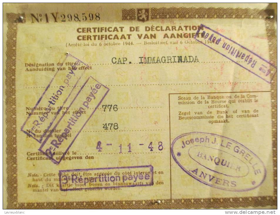 Compagnie Immobiliére Et Agricole Du CANADA/Action De Capital De 250 Francs Au^porteur/Anvers /1906        ACT38 - Agriculture