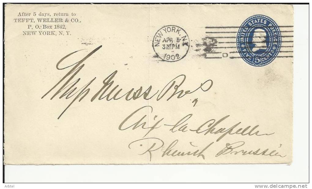 USA FRONTAL DE ENTERO POSTAL DE NEW YORK A AIX LA CHAPELLE 1902 - 1901-20