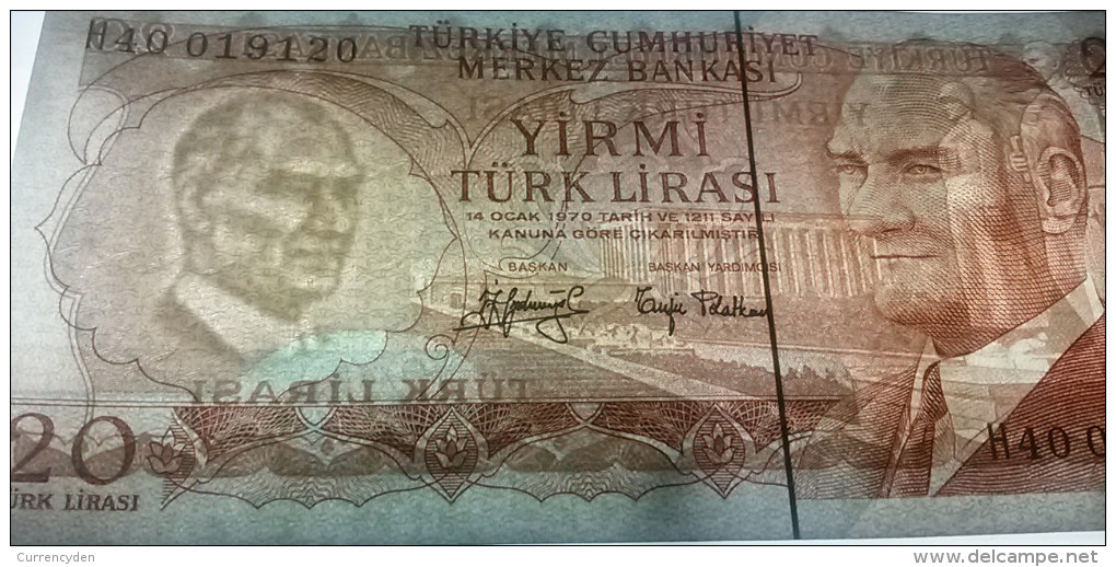 Turkey P187a, 20 Lirasi, Tower, 1970 - $5CV! - Turkey