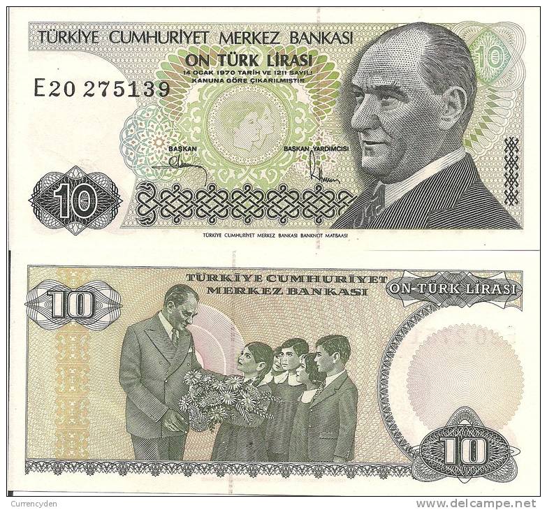 Turkey P193, 10 Lira, Ataturk / Ataturk With Children - Turkey