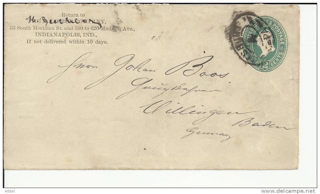 USA FRONTAL DE ENTERO POSTAL INDIANAPOLIS A BADEN ALEMANIA - ...-1900