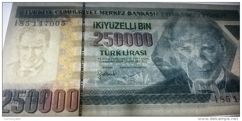Turkey P211, 250,000 Lira, Ataturk / Kizikale Fort $3 - Turkey