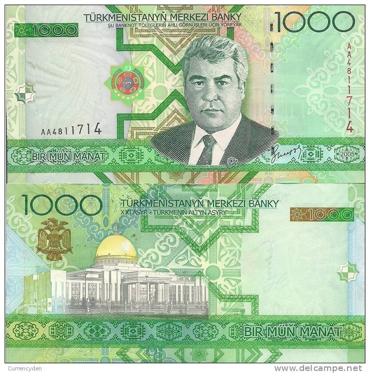 Turkmenistan P20, 1000 Manat, Niyazov / Turkmenbashi’s Palace, A&#351;&#287;abat $7+CV - Turkmenistán