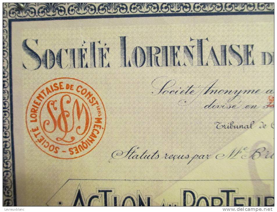 Société Lorientaise De Constructions Mécaniques/Action Au Porteur De 500 Francs/LORIENT/1929       ACT43 - Autres & Non Classés