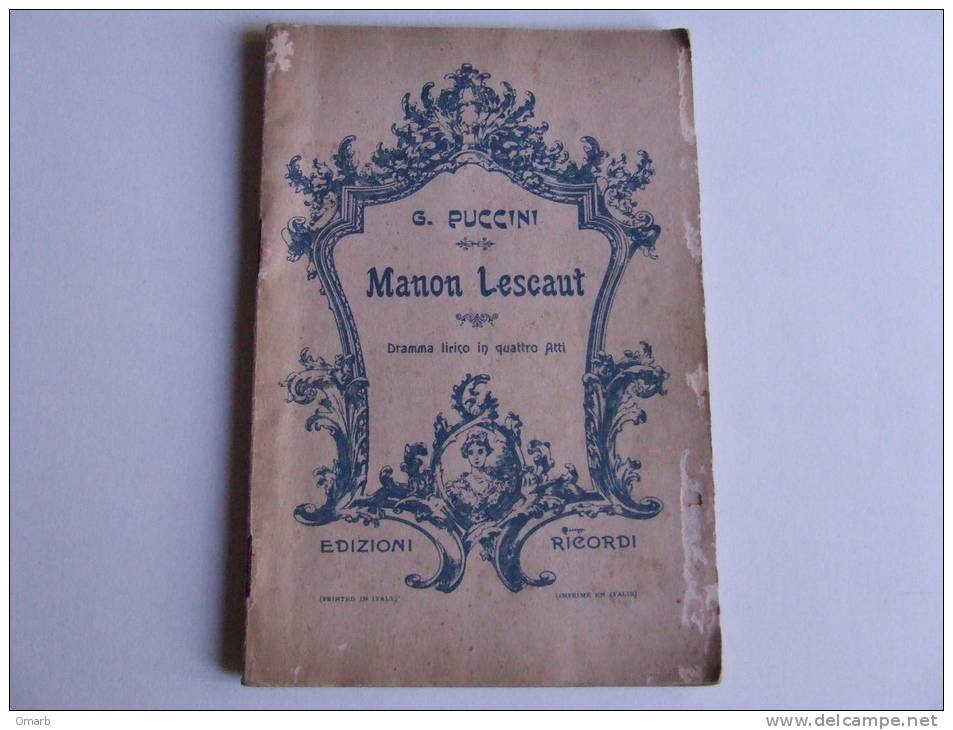 Lib139 Libretto Dramma Lirico - Manon Lescaut, Musica Puccini, Edizione Ricordi, 1933, Theatre, Teatre - Teatro