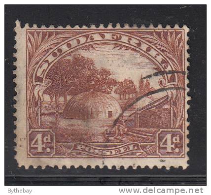 South Africa Used Scott #28b 4p Native Kraal Afrikaans Single - Crease - Oblitérés