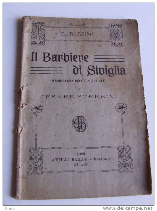 Lib140 Libretto Melodramma - Il Barbiere Di Siviglia, Editore Barion, 1920 - Teatro
