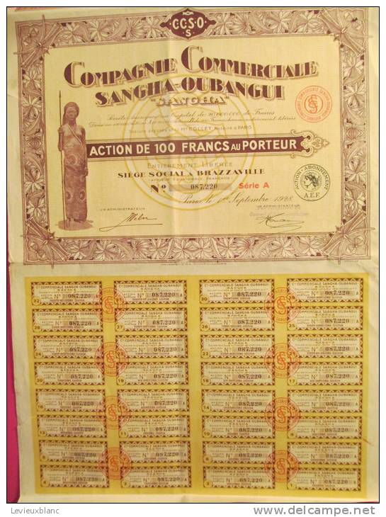 Compagnie Commerciale Sangha-Oubangui/Action Au Porteur De 100 Francs/Afrique/Brazzaville/1928       ACT44 - Afrique