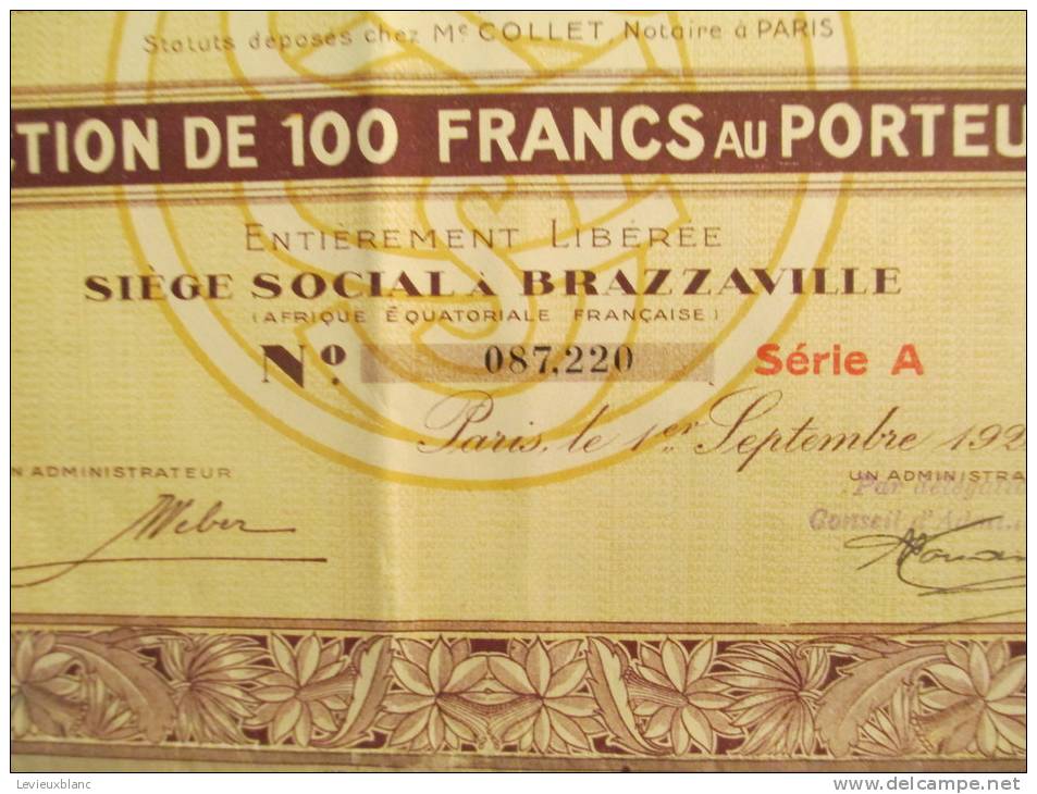 Compagnie Commerciale Sangha-Oubangui/Action au porteur de 100 francs/Afrique/Brazzaville/1928       ACT44