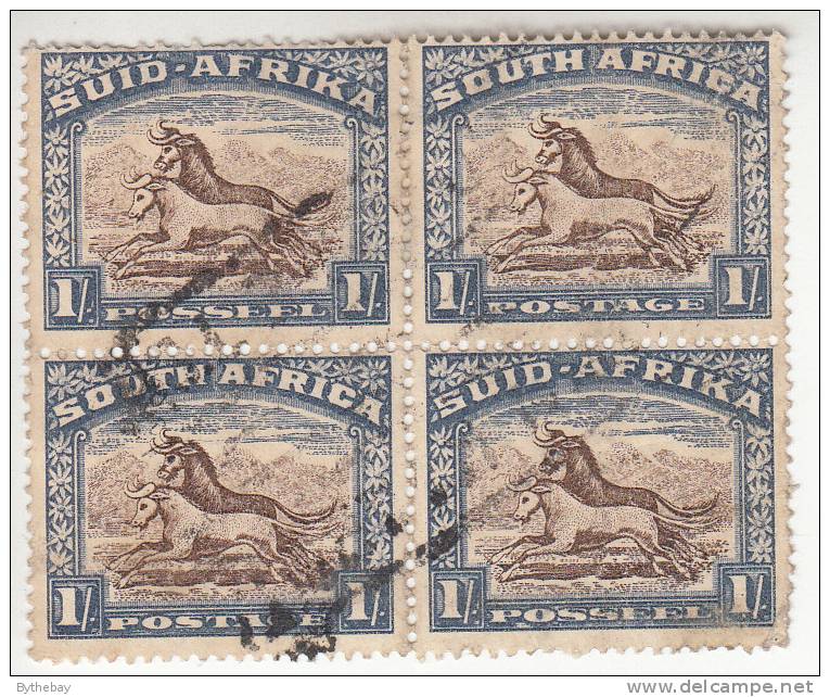 South Africa Used Scott #62 1sh Gnu Block Of 4 - Perf Faults, Thin - Oblitérés