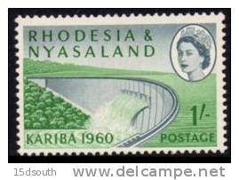 Rhodesia & Nyasaland - 1960 Kariba Hydro-Electric Scheme 1s MH* - Rhodesia & Nyasaland (1954-1963)