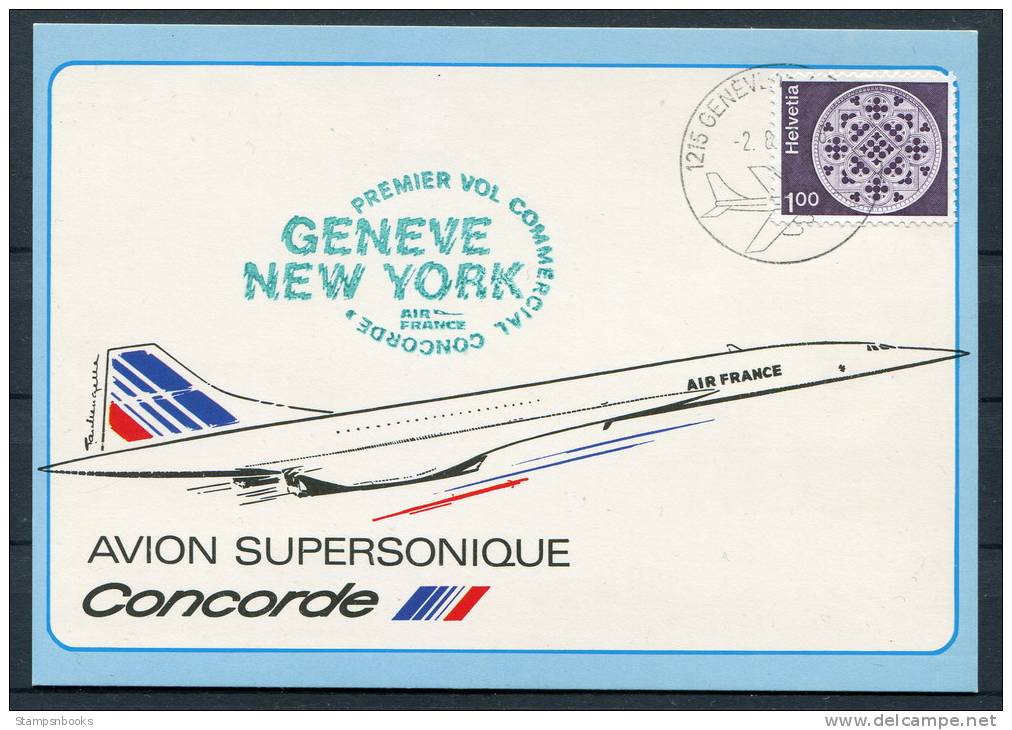 1982 Switzerland Air France Concorde Geneva - New York Flight Postcard - Concorde