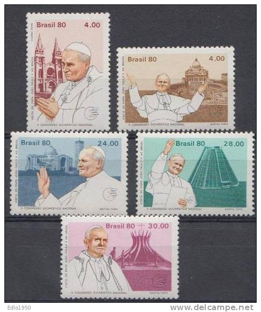 Brazil 1980 - Mi 1771-75 - Pope John Paul II - MNH - Unused Stamps