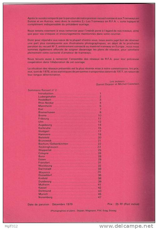 TRAMWAY : Les TRAMWAYS En RFA Brochure éditée En 1979 - Railway & Tramway