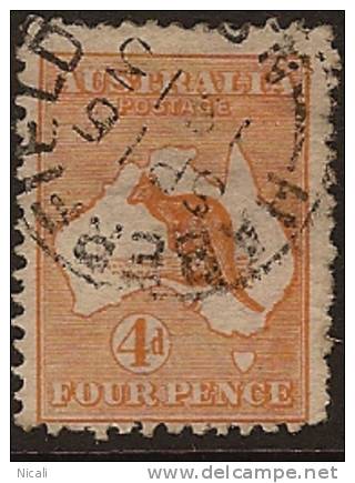 AUSTRALIA 1913 4d Orange-yellow Roo U SG 6a PS217 - Gebruikt
