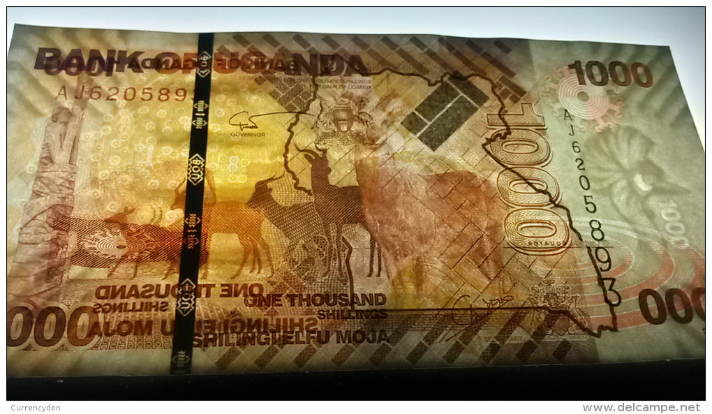 Uganda P49, 1000 Shilling, Stone Painting, Savannah / Antelope - Stunning! - Ouganda