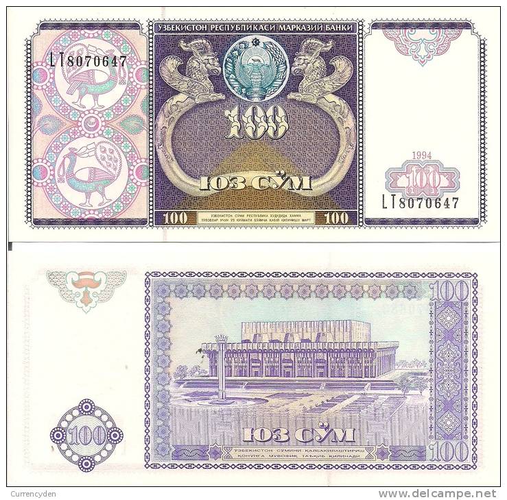 Uzbekistan P79, 100 Sum, Drubja Naradev Palace $6 CV - Uzbekistan