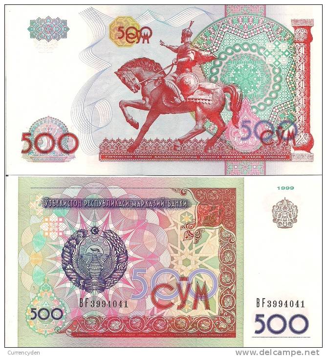 Uzbekistan P81, 500 Sum, Tamerlane The Tatar Conquerer On Hoseback $7CV! - Uzbekistan