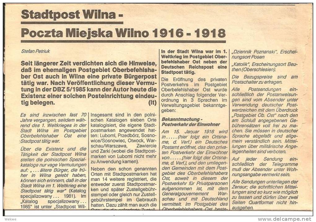 Litauen / Stadtpost Wilna. Alles Wissenswerte Mit Belegabbildungen Und Gebühren. (3 DIN 4 4 Seiten - Philatelie Und Postgeschichte