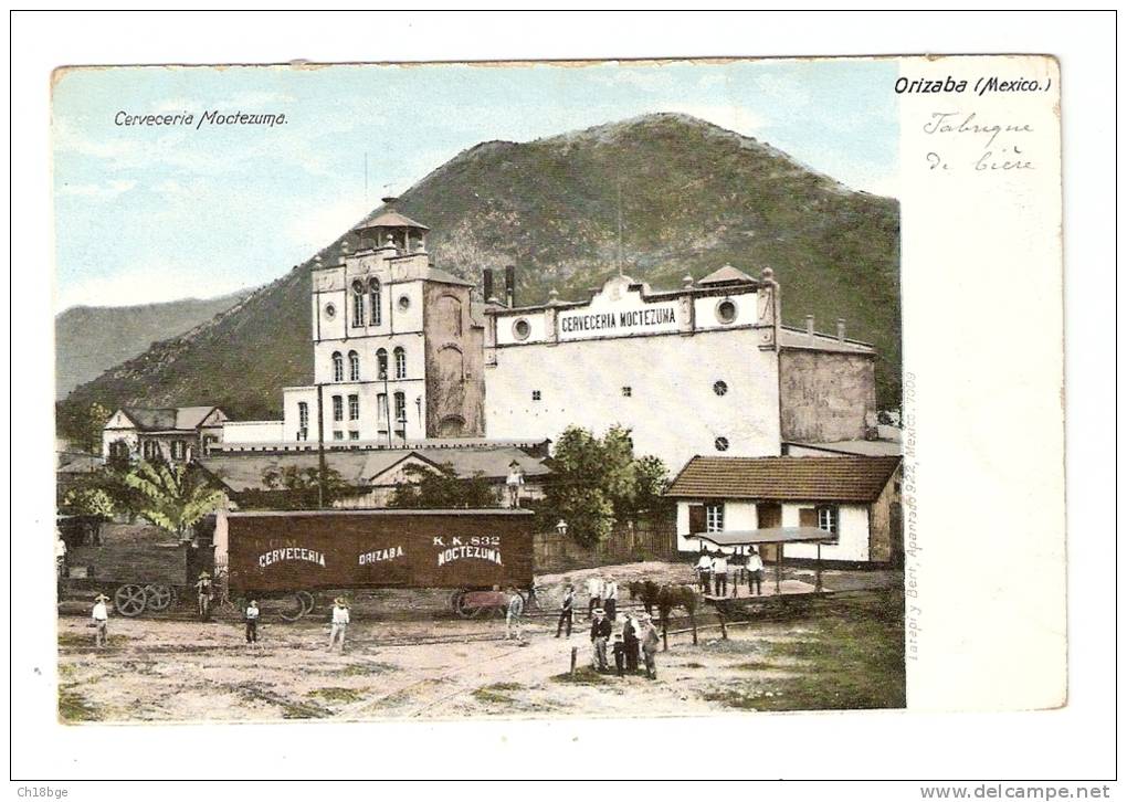 CPA : Mexique : Orizaba :Cerveceria Moctezuma :Brasserie :  Attelage - Train ( ? ) , Animation , Bâtiment, Montagne - Mexique