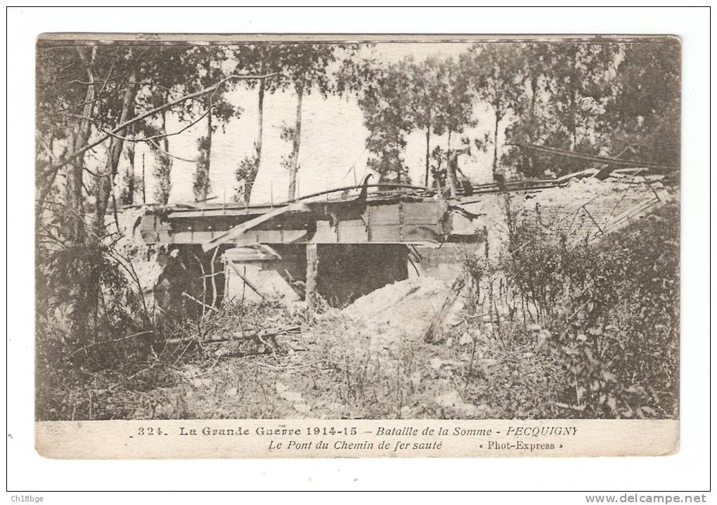 CPA : 80 - Pecquigny : Le Pont Du Chemin De Fer  Sauté - Guerre 1914-18