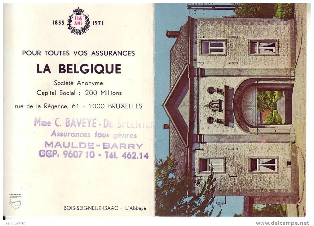 CALENDRIER 1971 ASSUREUR MAULDE-BARRY - Petit Format : 1971-80