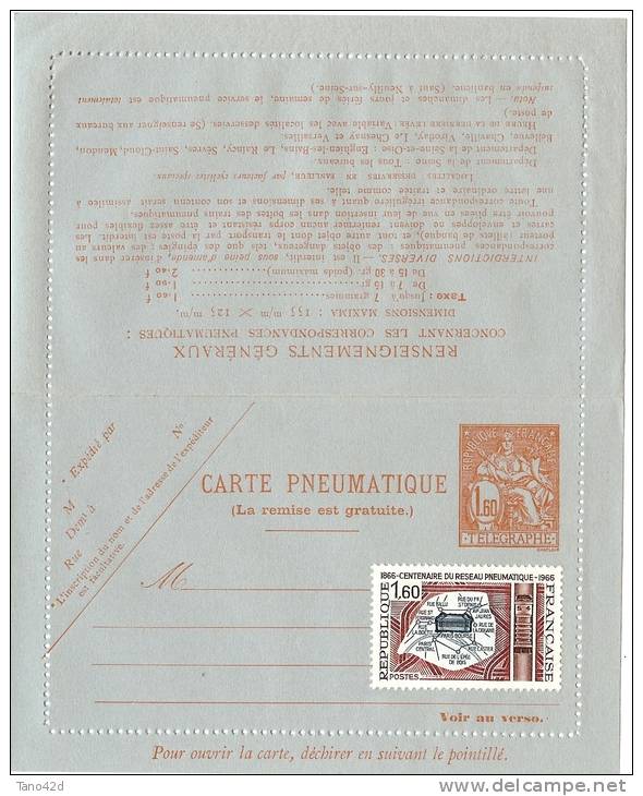 LPU5 - CARTE LETTRE PNEUMATIQUE CHAPLAIN 1f60 NEUVE - Pneumatiques