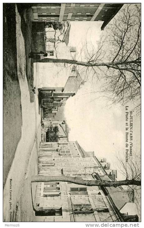 Saint Julien L’ Ars La Poste Et La Route De Poitiers Maurice Couvrat Phot Poitiers Carte Animée - Saint Julien L'Ars