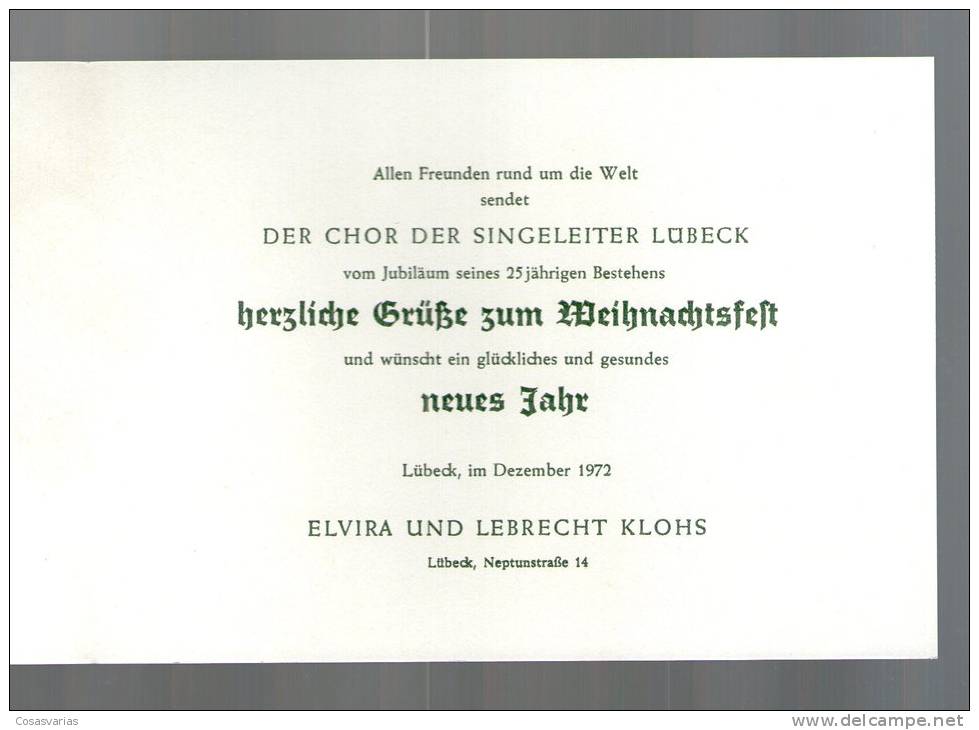 25 JAHRE CHOR DER SINGELEITER LÜBECK 1947 - 1972 Grüsse Weihnachtsfest KARTE Christmas Card - Sonstige & Ohne Zuordnung