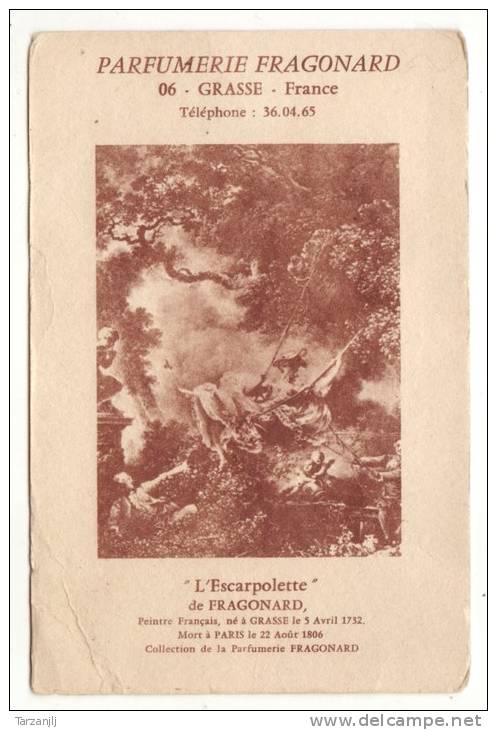 Carte Parfumée Illustrée Parfumerie Fragonard Grasse  "L'escarpolette " - Advertisings (gazettes)