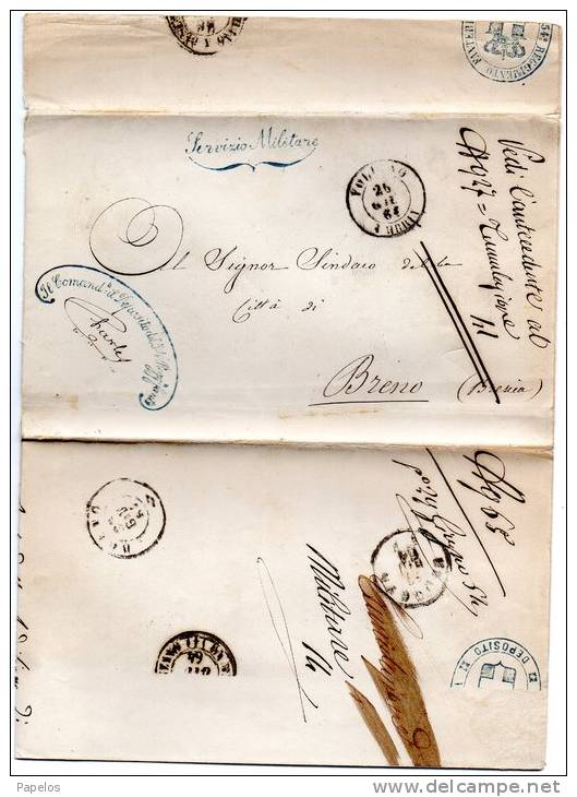 1864  LETTERA  CON ANNULLO FOLIGNO  +  BRENO   BRESCIA  + 54° REGGIMENTO FANTERIA - Storia Postale