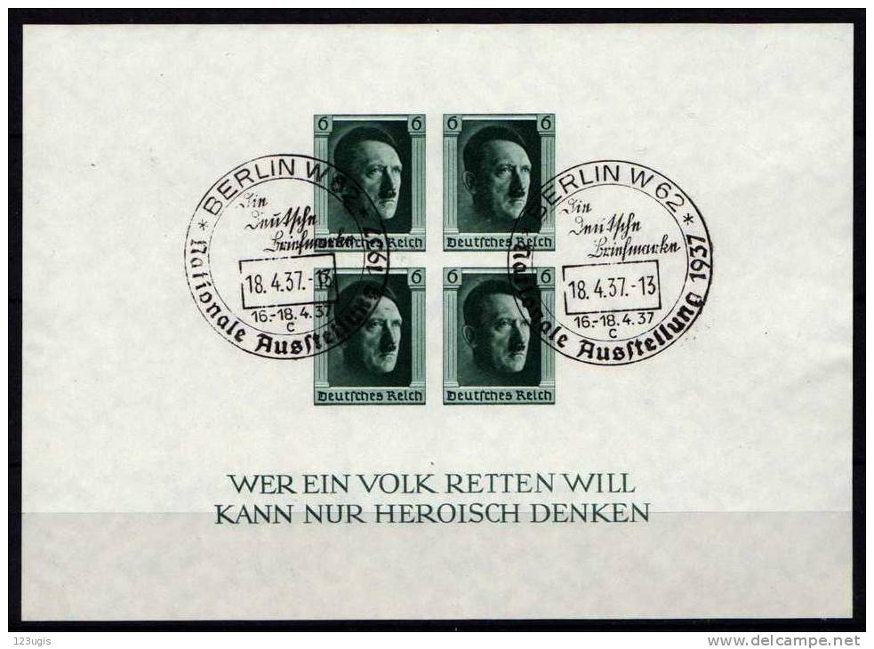 Deutsches Reich, 1937, Mi Block 8 Mit SST (Sonderstempel) [030213I] @ - Blocks & Kleinbögen