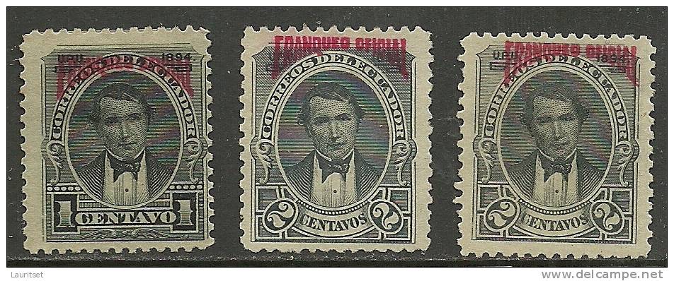 ECUADOR Alte Steuermarken Stempelmarken Revenue Tax Stamps Mit Überdruck 1895 (*) - Ecuador