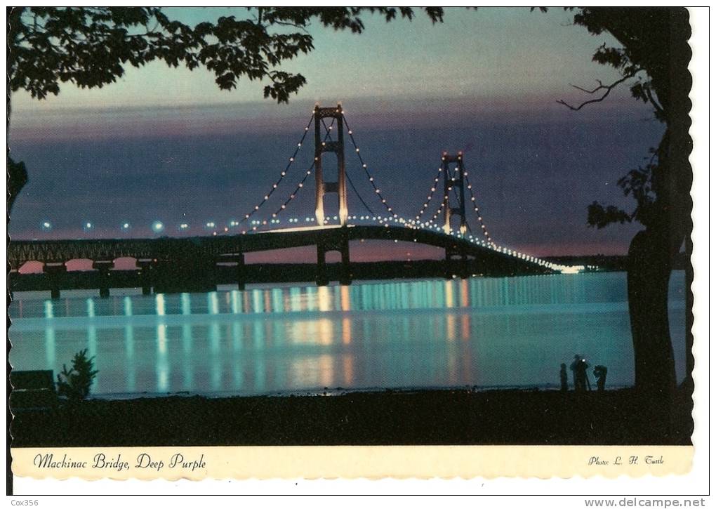 CPSM ETATS UNIS  MACKINAC BRIDGE DEEP PURPLE Cachet Postal LANSING MI 489 - Detroit