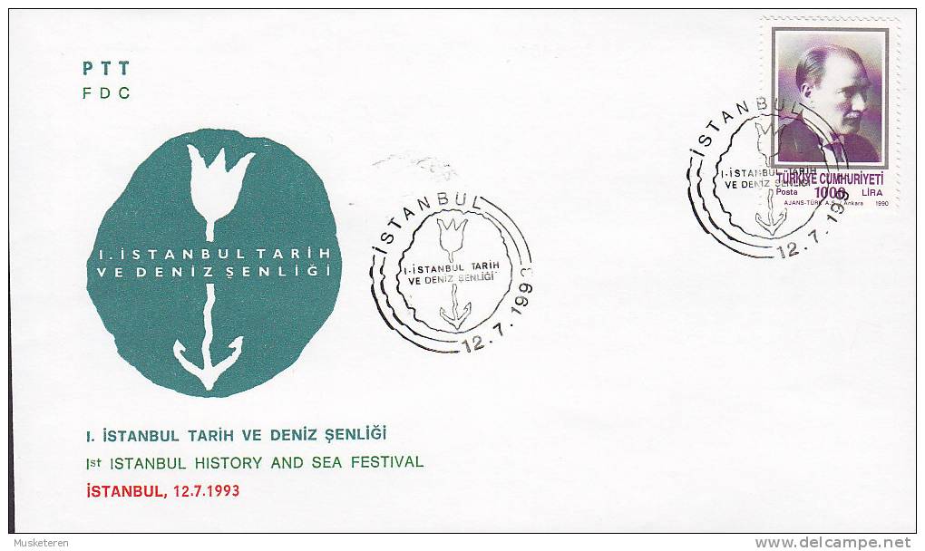 Turkey Sonderstempel 1993 Cover Brief Istanbul History And Sea Festival Ataturk Stamp - Storia Postale